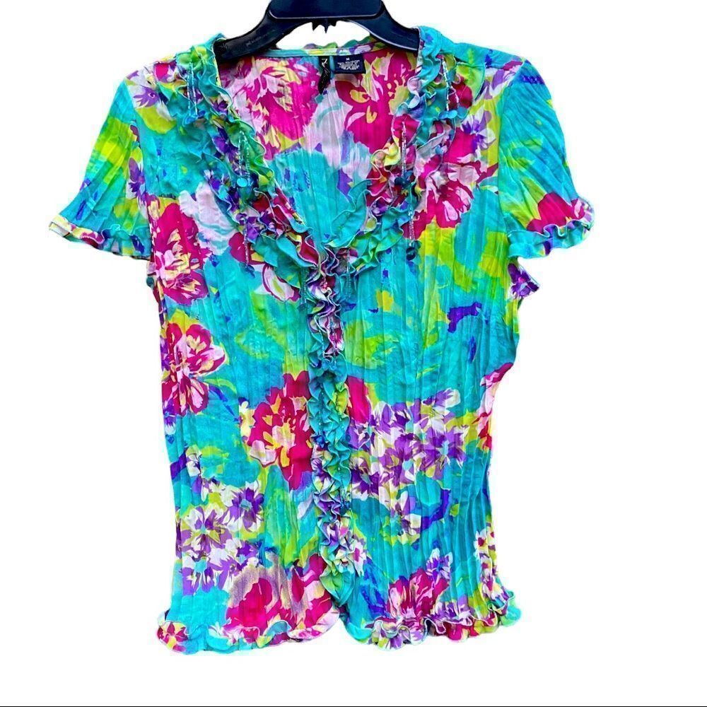 Nu Options Crinkle Blouse Embellished Front Boho Hippie Size M